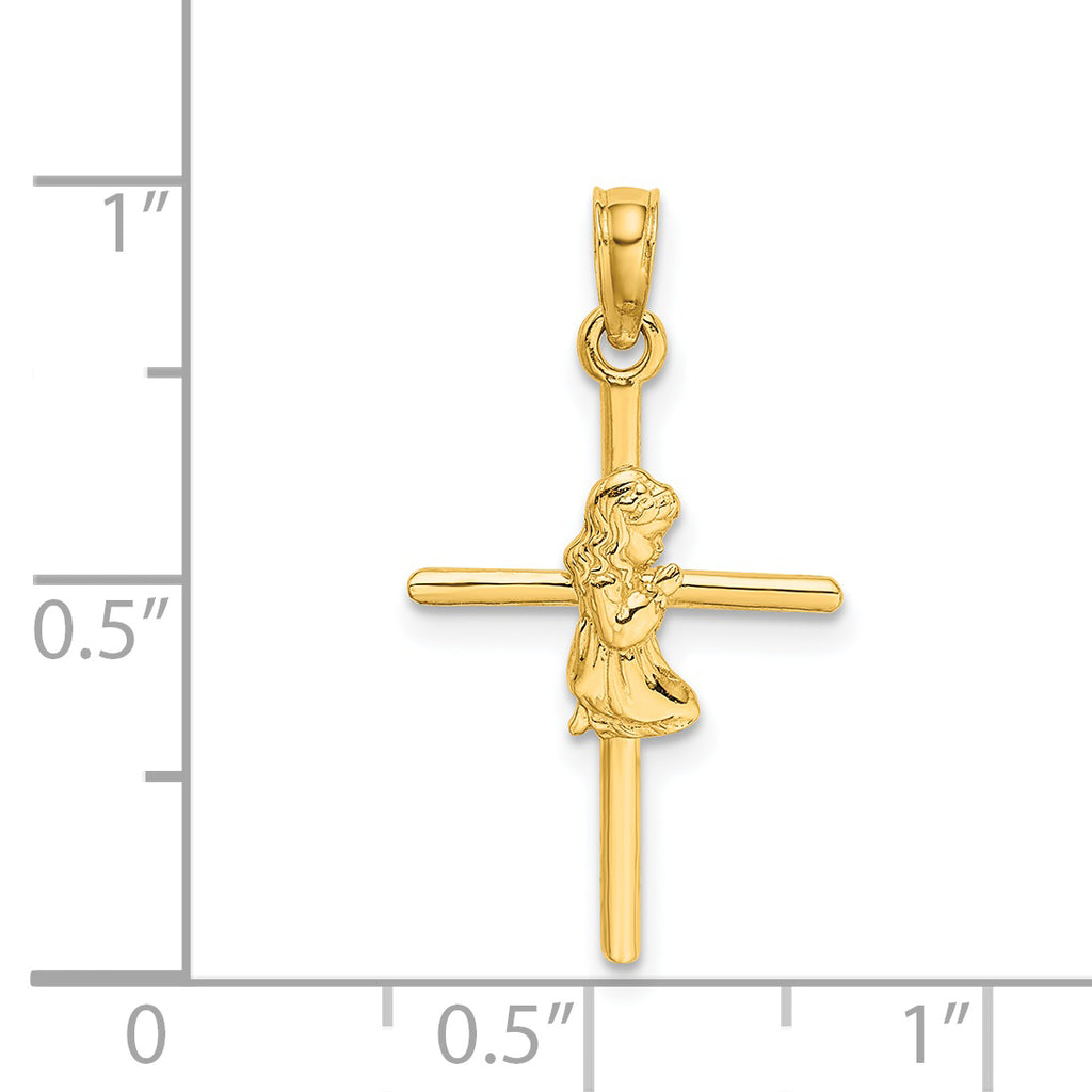 14k Praying Girl Cross Charm
