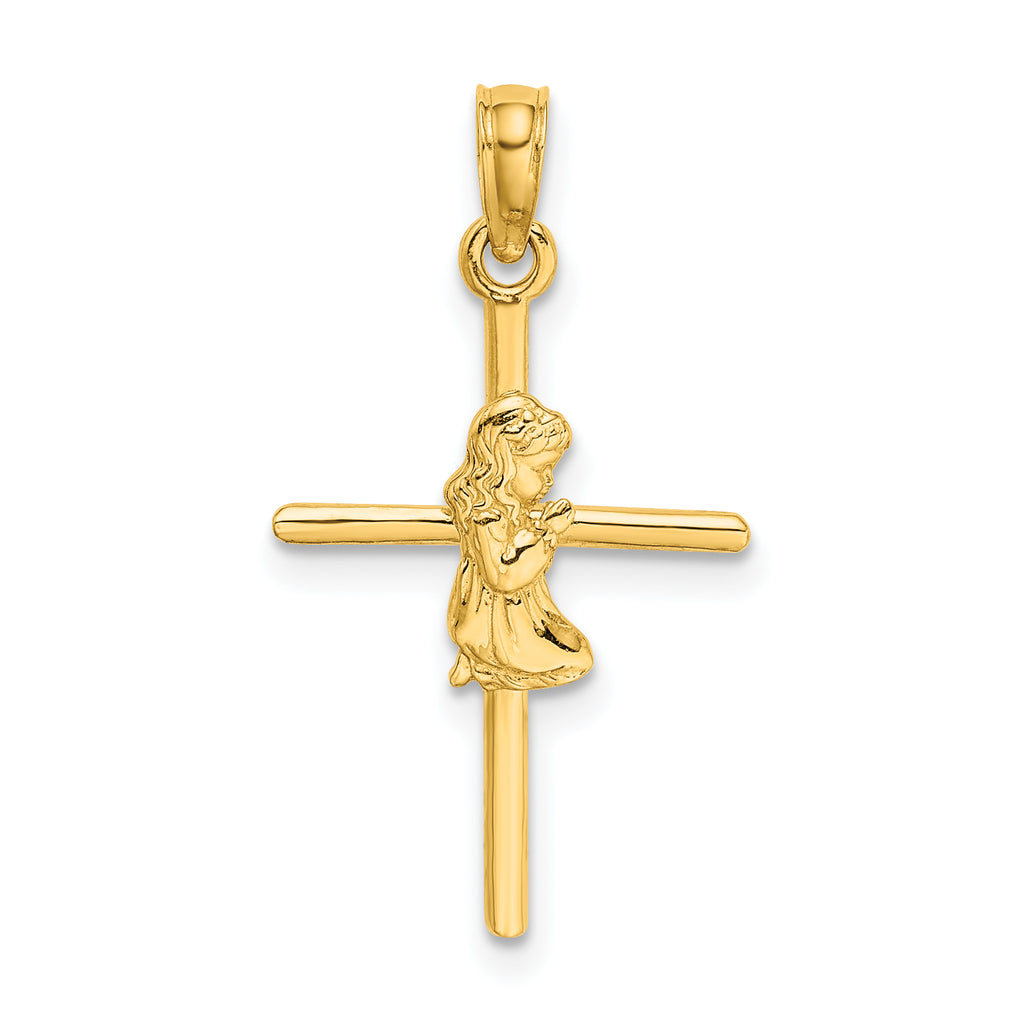 14k Praying Girl Cross Charm