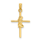 14k Praying Girl Cross Charm