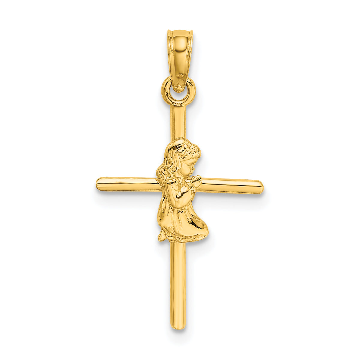 14k Praying Girl Cross Charm