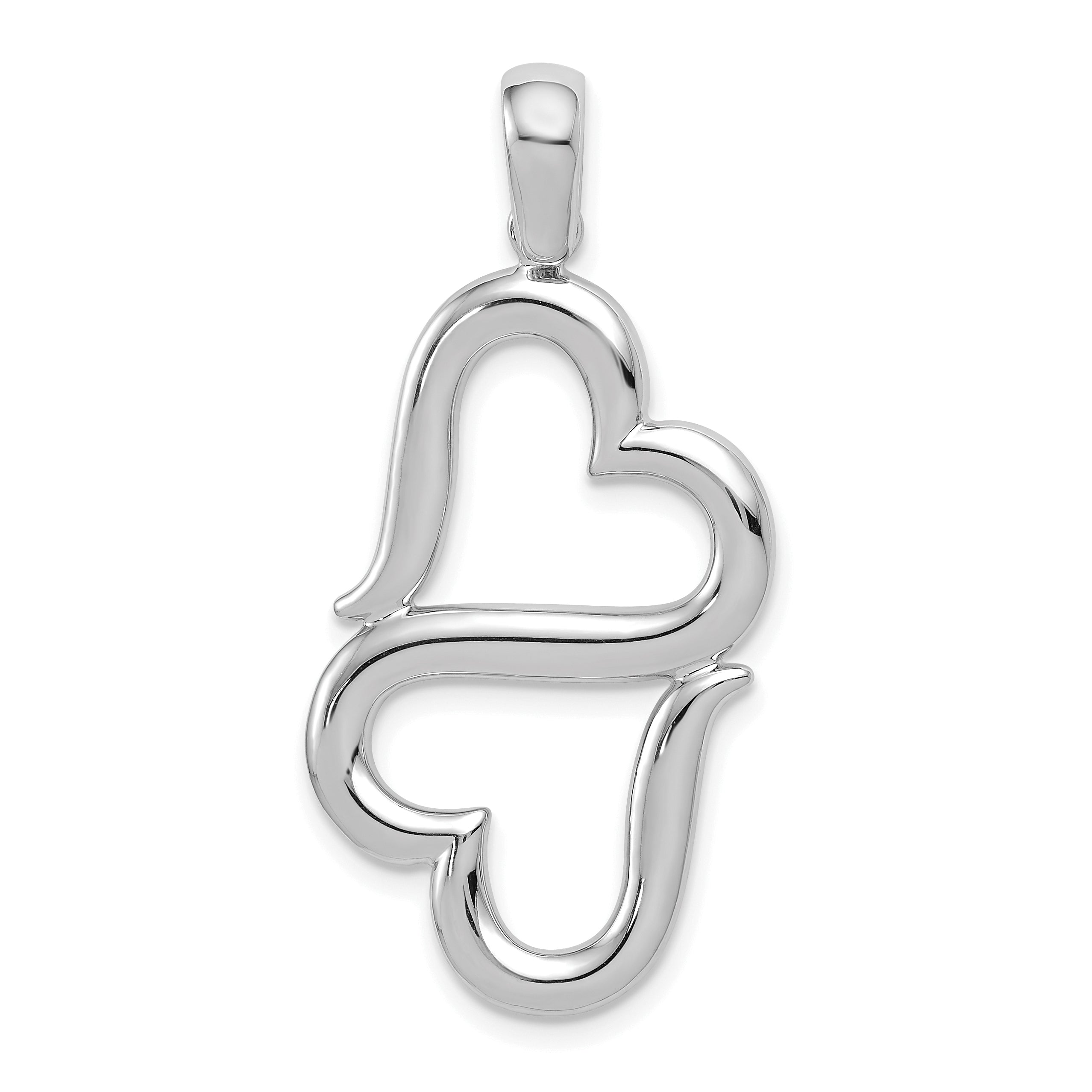 14K White Gold 3-D Solid Double Hanging Hearts Pendant Main image
