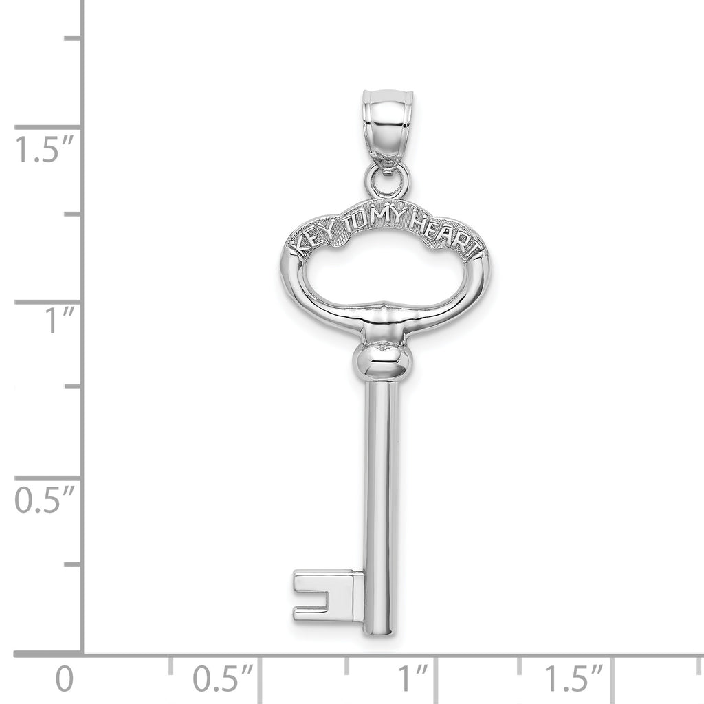 14K White Gold 3D KEY TO MY HEART Key Charm