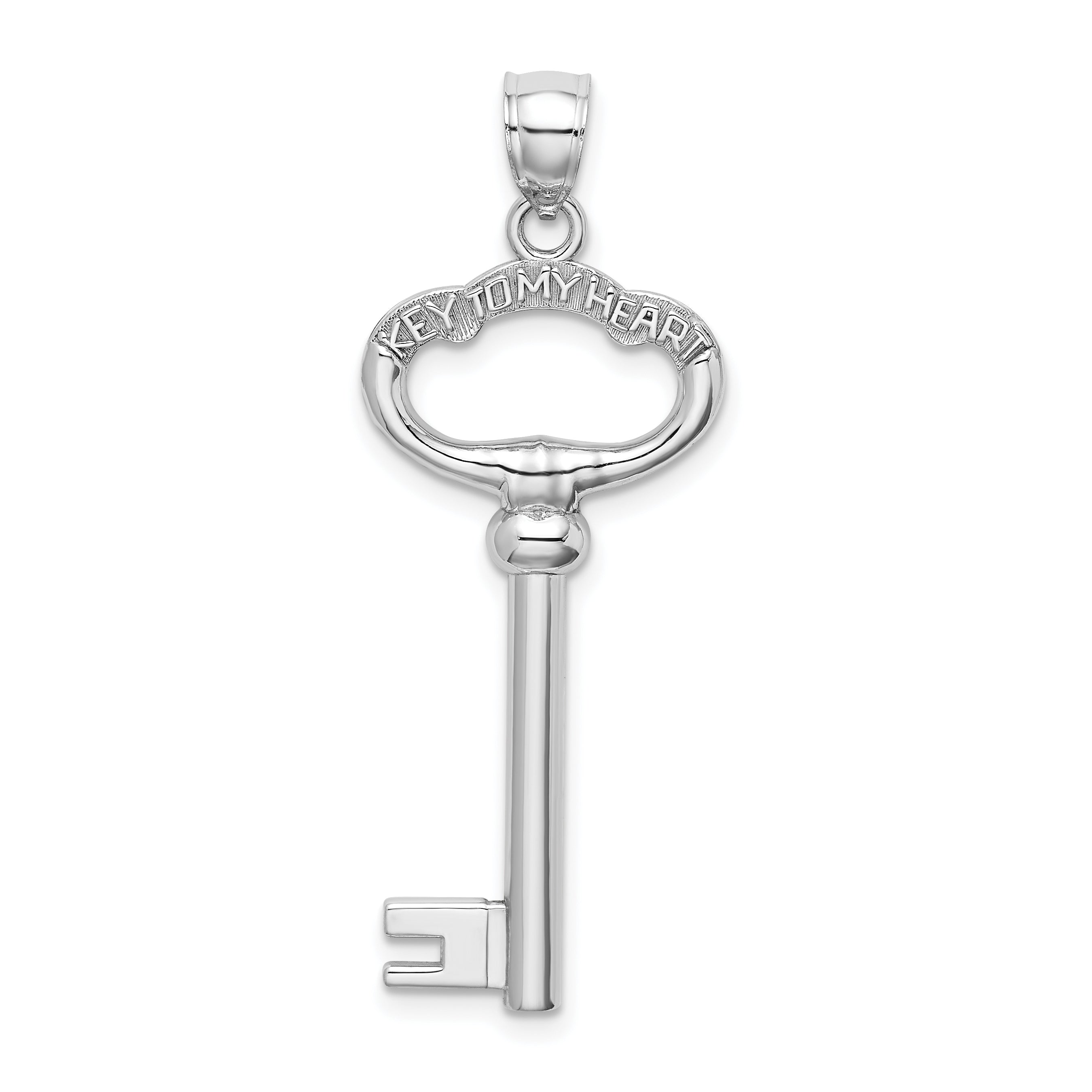 14K White Gold 3D KEY TO MY HEART Key Charm Main image