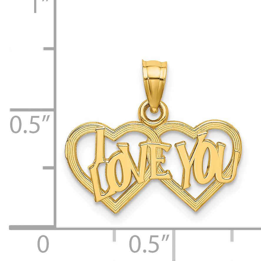14K I LOVE YOU Double Heart Charm