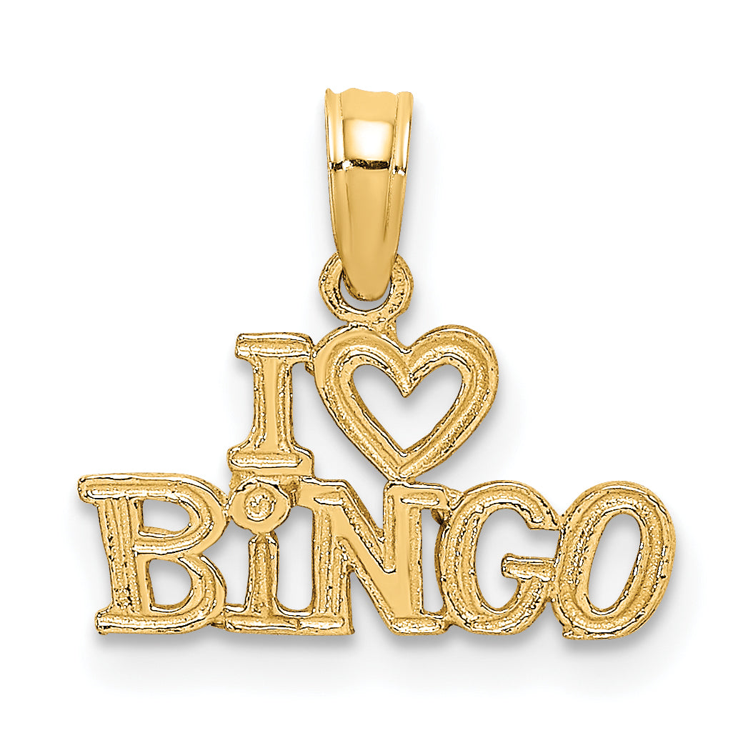 14K Polished/Textured I LOVE BINGO Charm Main image