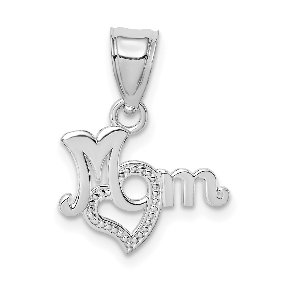 14K White Gold MOM with Heart Pendant Main image