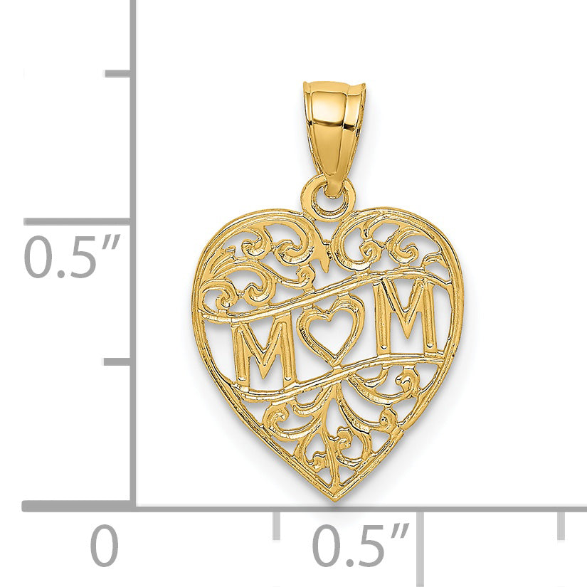 14K MOM in Heart Charm