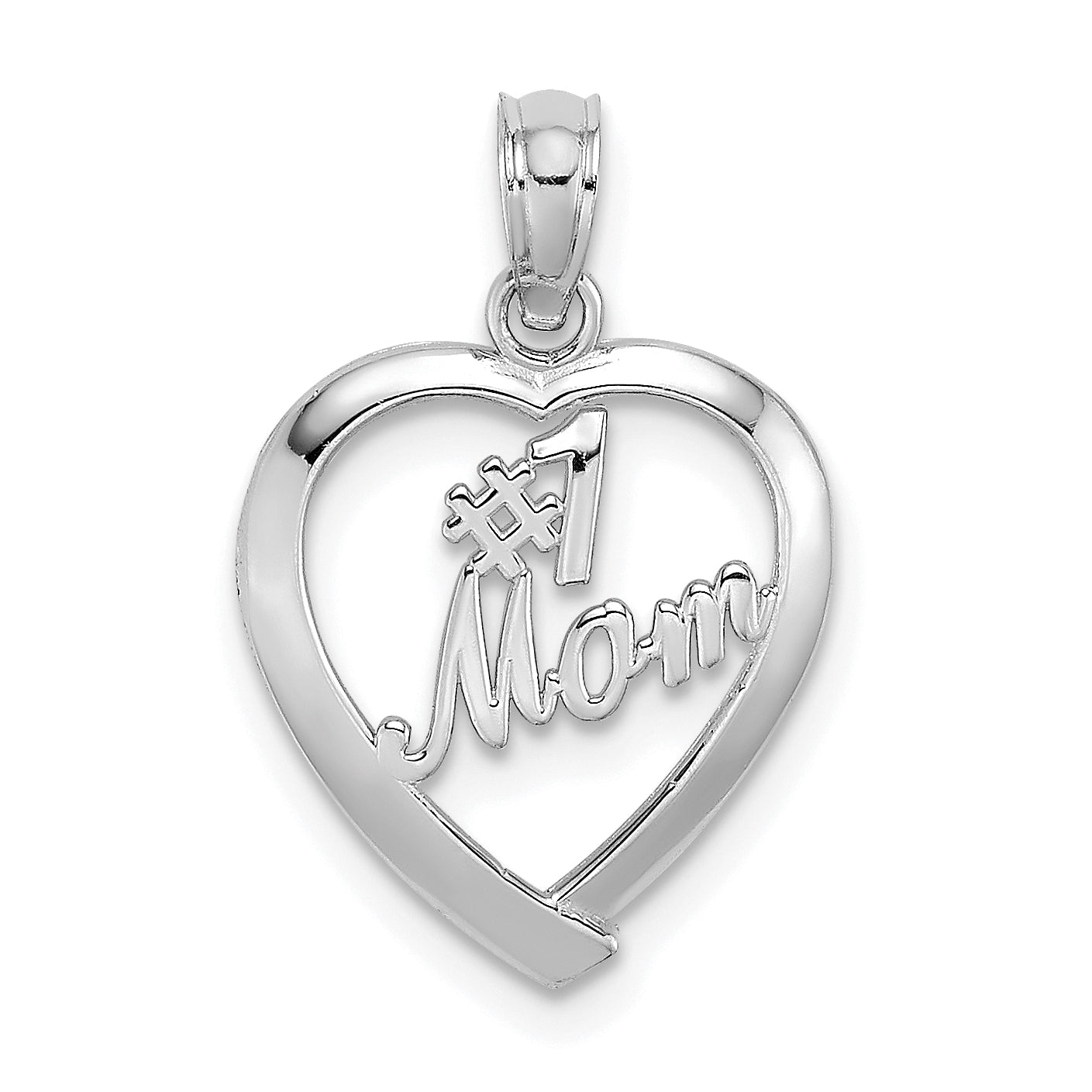 14K White Gold #1 MOM in Heart Pendant Main image
