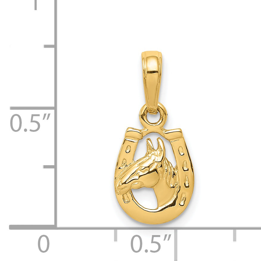 14K Horseshoe with Horse Head Pendant - Sophia Jewelers
