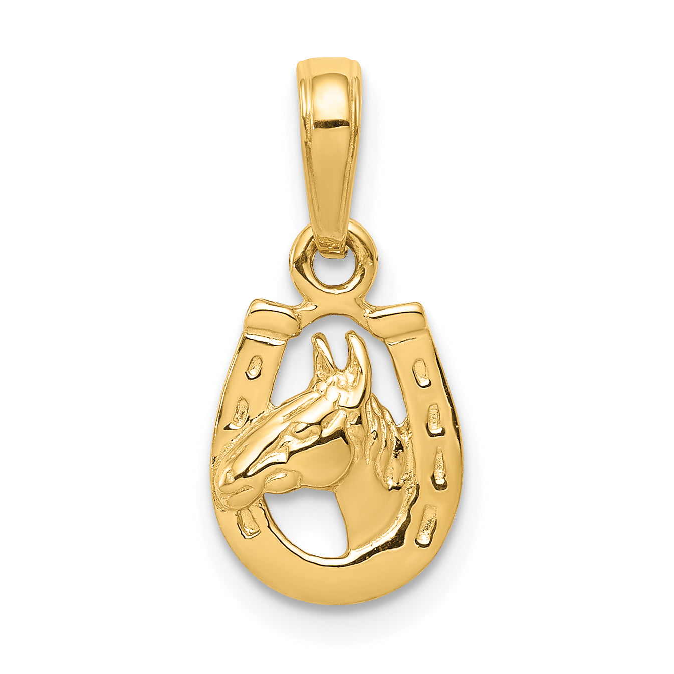 14K Horseshoe with Horse Head Pendant - Sophia Jewelers