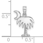 14K White Gold Polished Charleston Palm Tree w/ Moon Charm