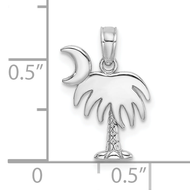 14K White Gold Polished Charleston Palm Tree w/ Moon Charm