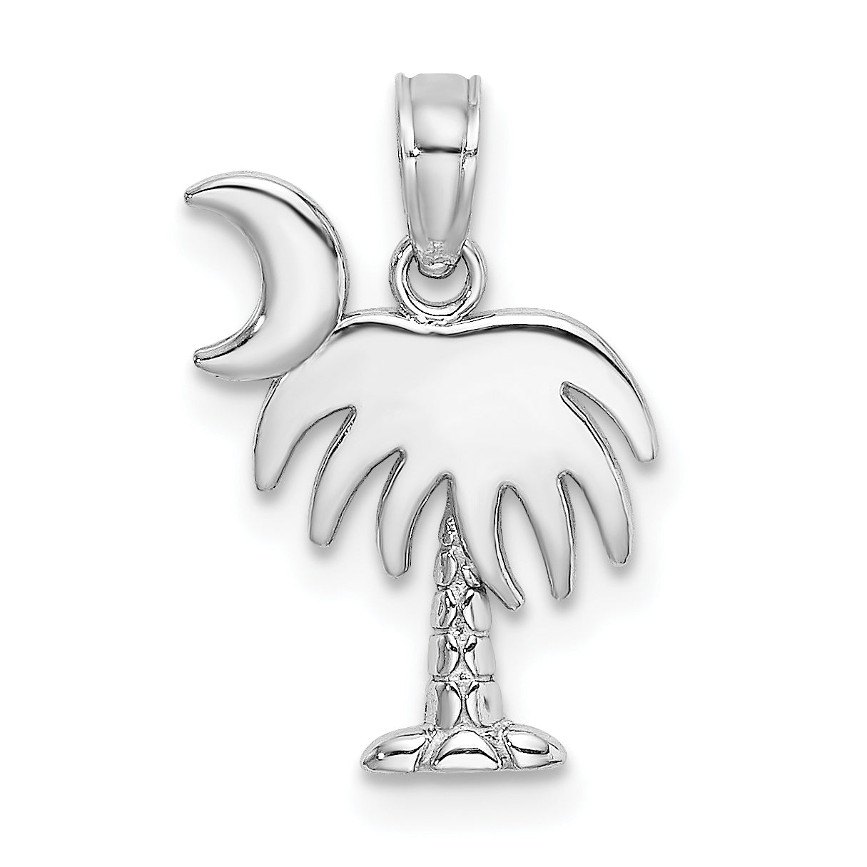 14K White Gold Polished Charleston Palm Tree w/ Moon Charm Main image