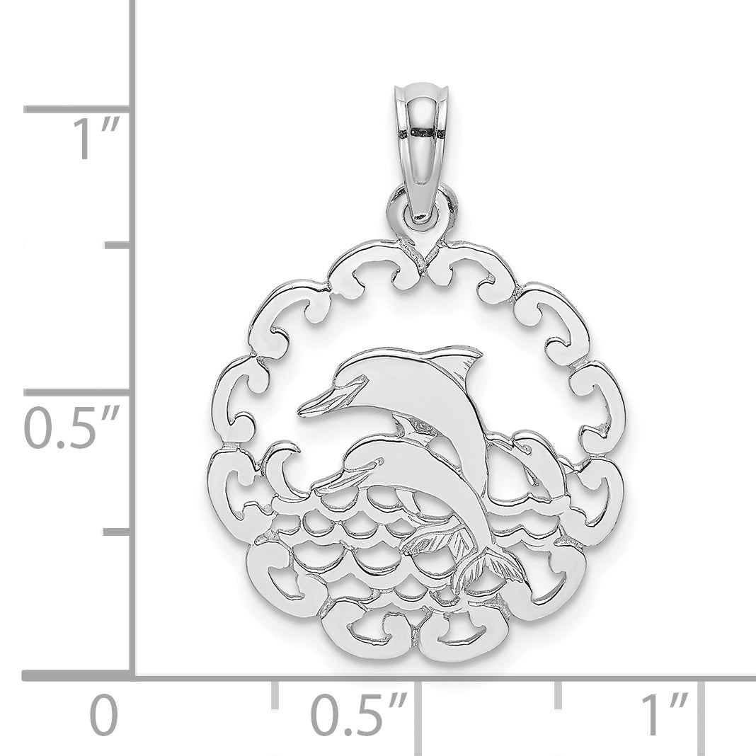 14K White Gold Cut-out Jumping Dolphins Pendant Secondary image