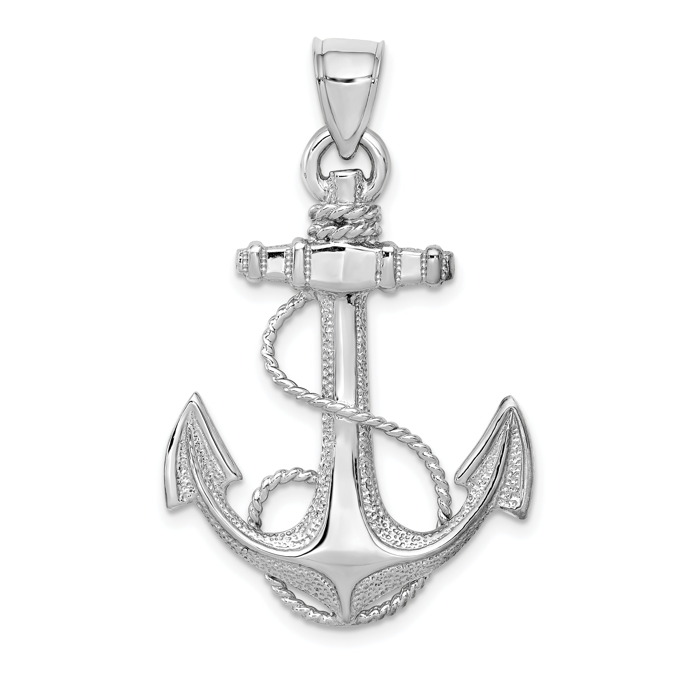 14K White Gold Anchor with Rope Pendant Main image