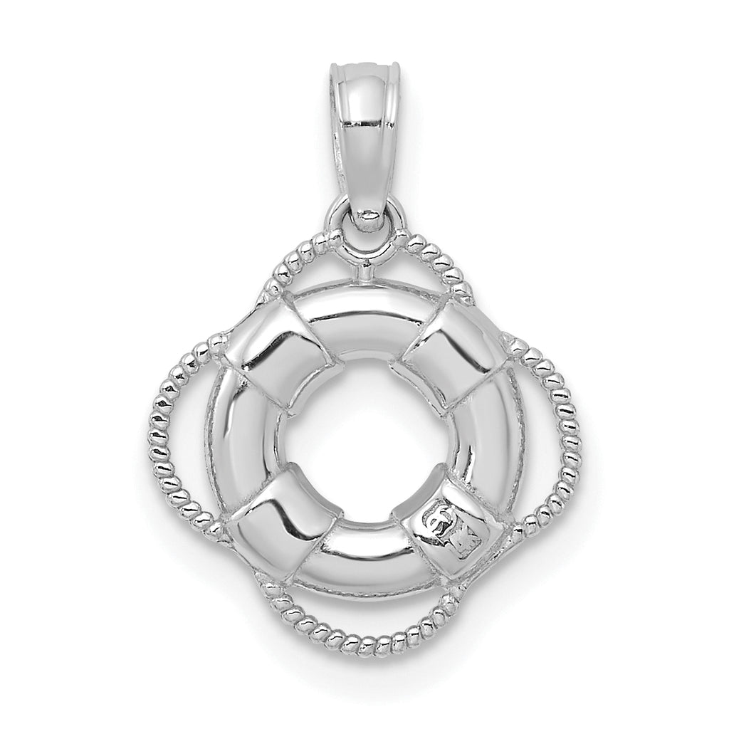 14K White 3D Gold Lifesaver Pendant