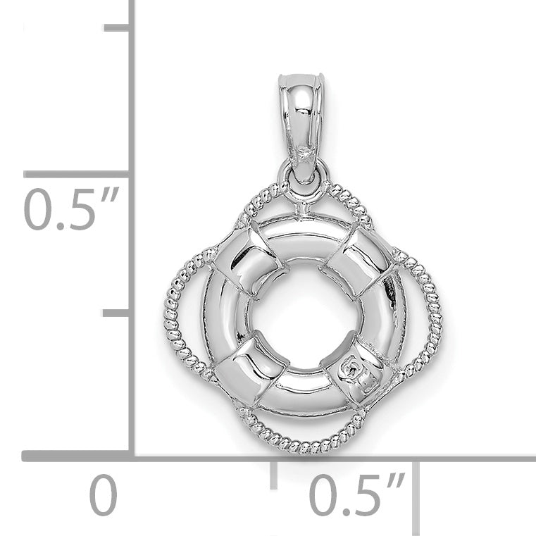 14K White 3D Gold Lifesaver Pendant