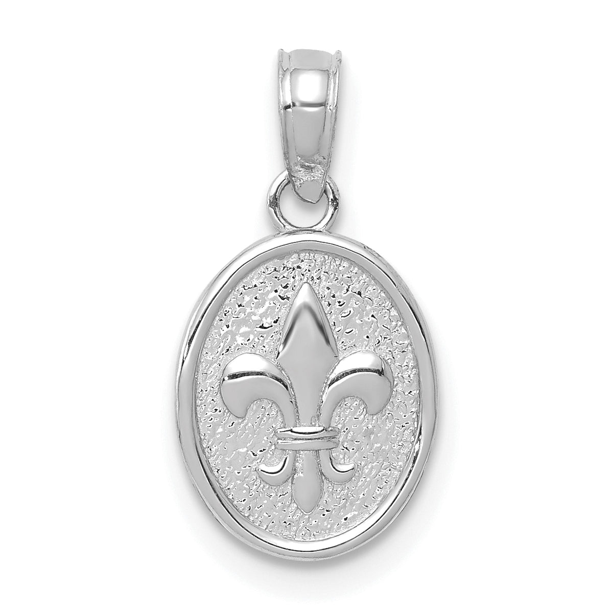 Mini Fleur-de-Lis Oval Charm in 14K White Gold, 15mm Textured - Sophia Jewelers Main image