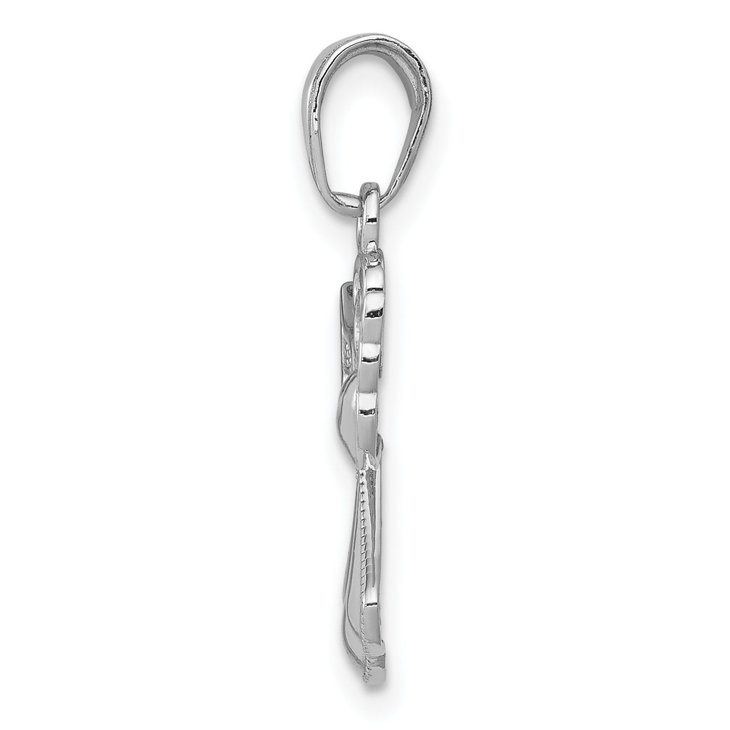 14K White Gold Polished and Textured Guardian Angel with Heart Pendant - Sophia Jewelers