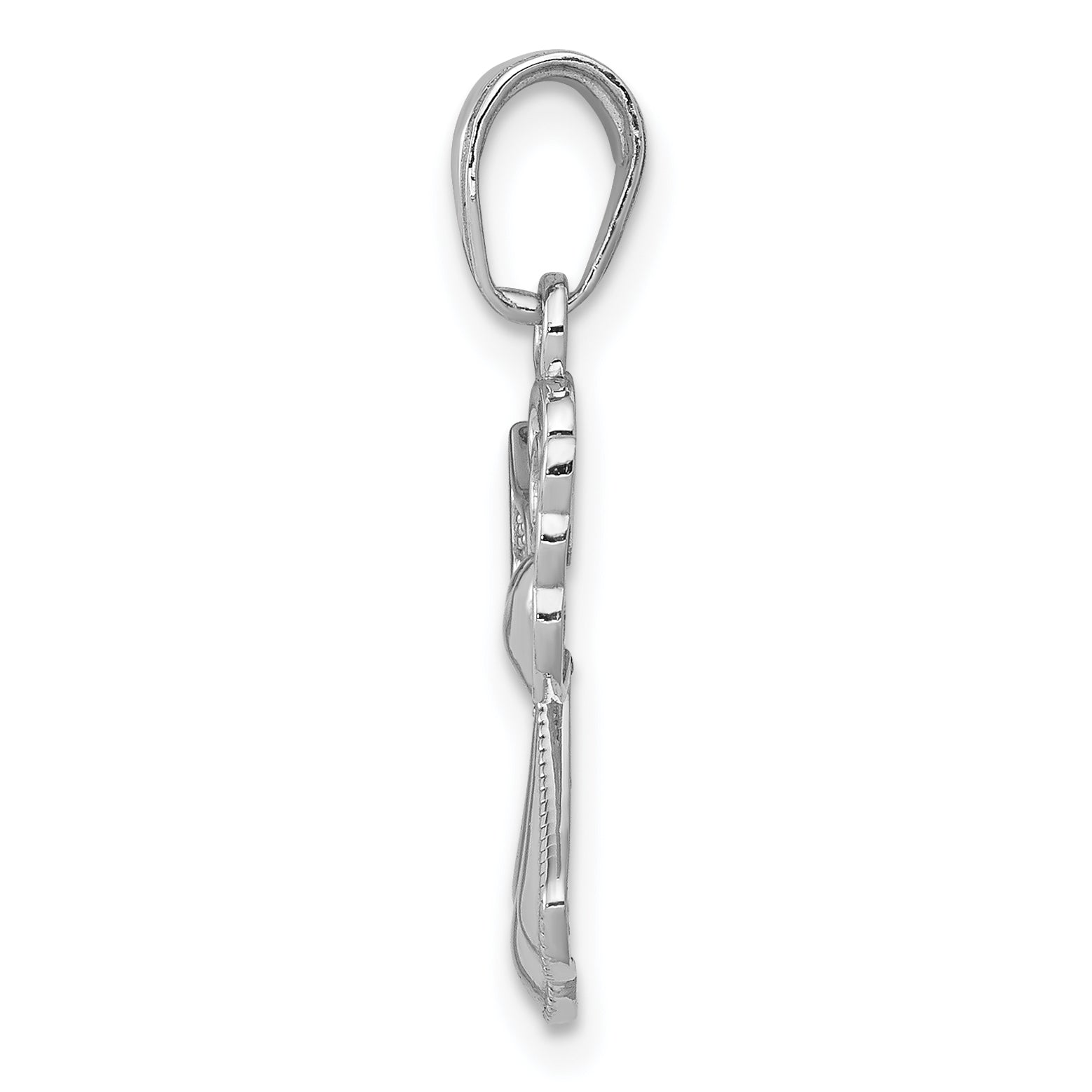 14K White Gold Polished and Textured Guardian Angel with Heart Pendant - Sophia Jewelers