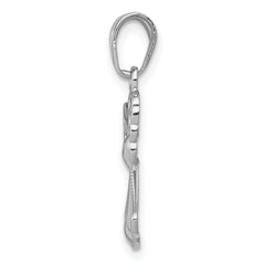 14K White Gold Polished and Textured Guardian Angel with Heart Pendant