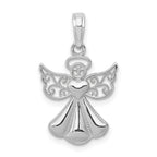 14K White Gold Polished Textured Guardian Angel Heart Pendant