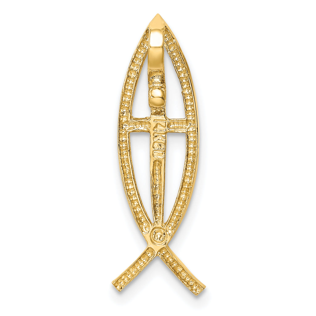 14K Yellow Gold Polished Ichthus Cross Fish Chain Slide Pendant