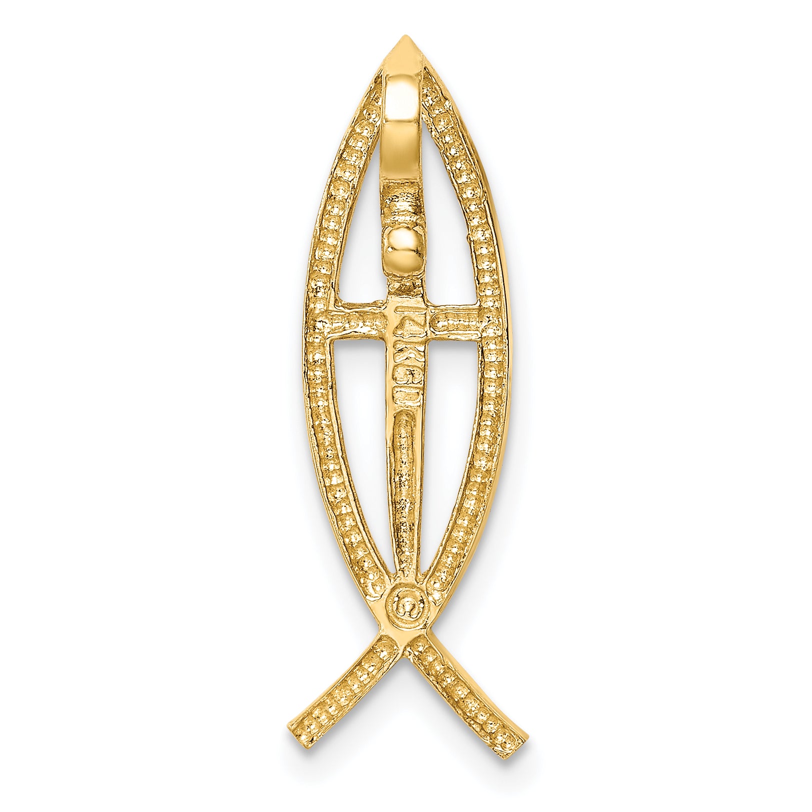 14K Yellow Gold Polished Ichthus Cross Fish Chain Slide Pendant