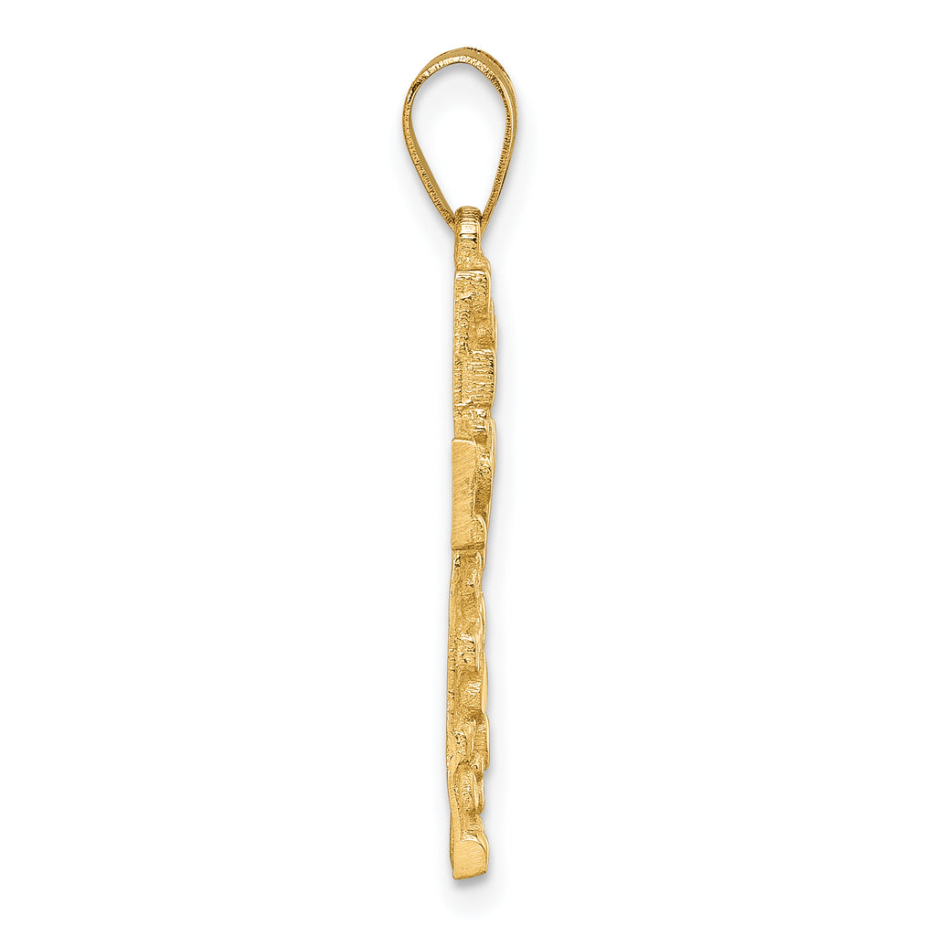 14K Polished/Textured Nugget Style Cross Pendant