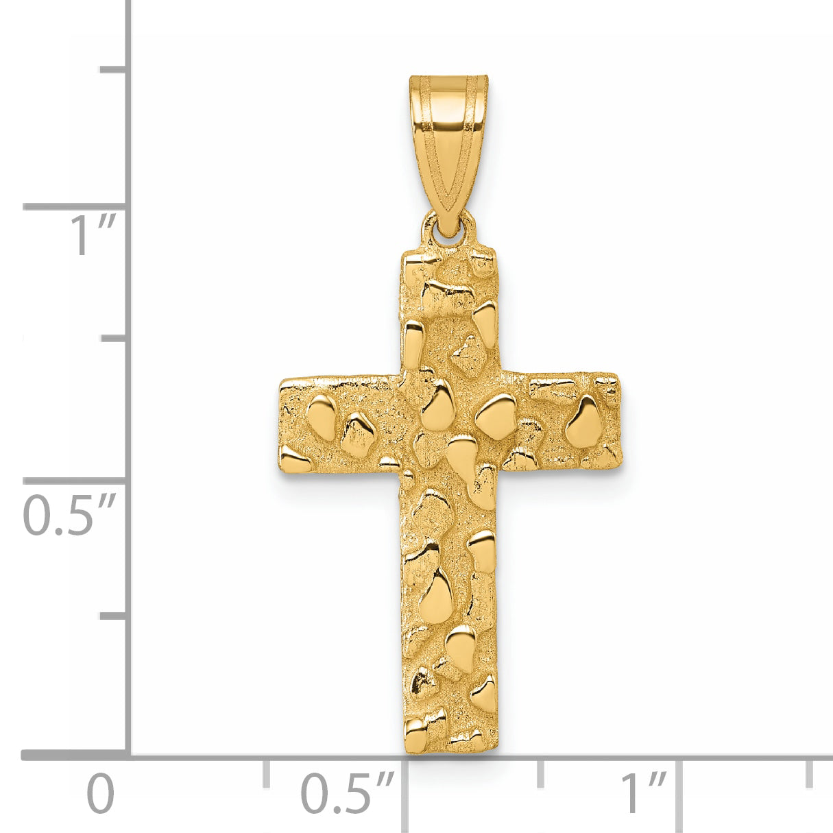 14K Polished/Textured Nugget Style Cross Pendant