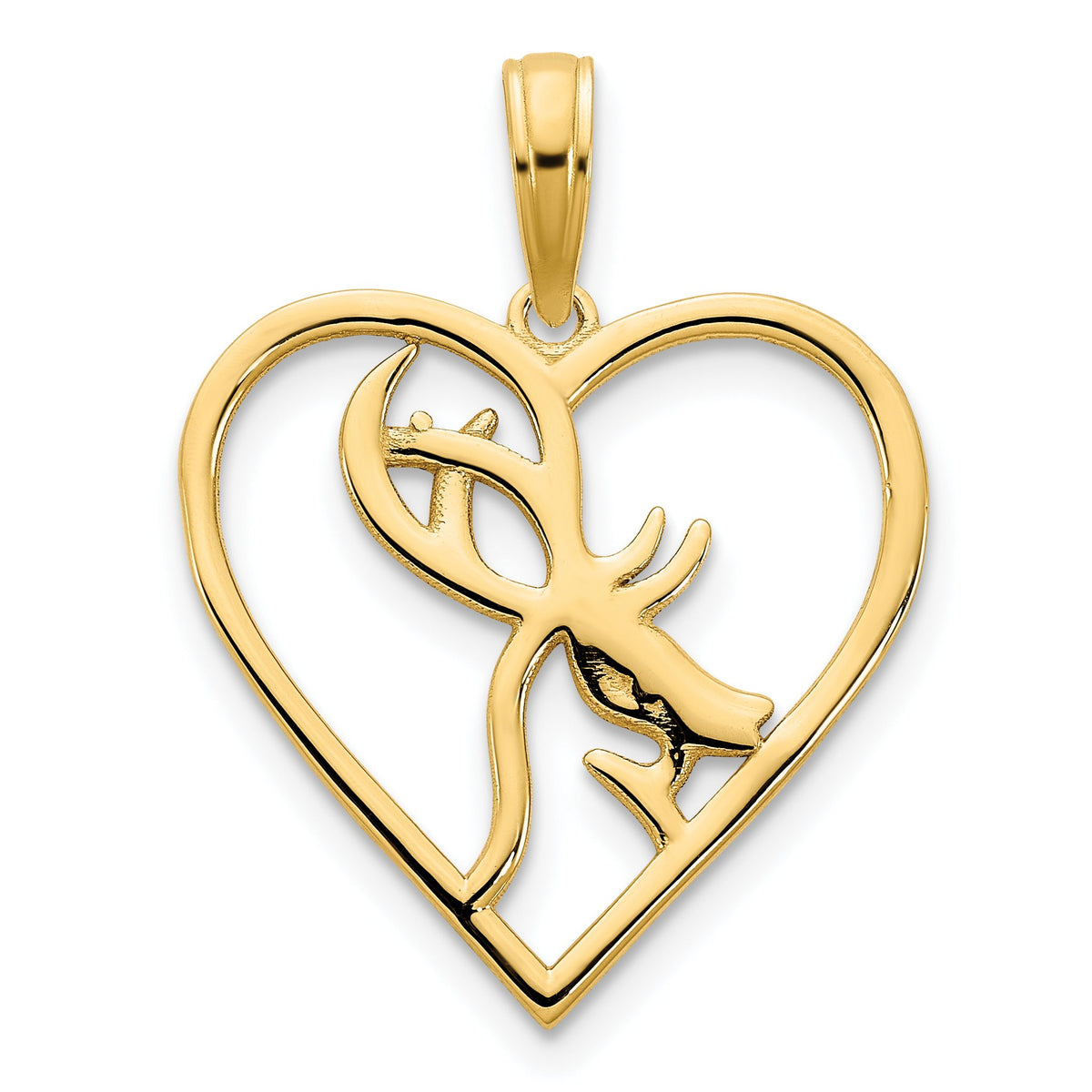 Deer in Heart Pendant in 14K Yellow Gold, 18mm - Sophia Jewelers Main image