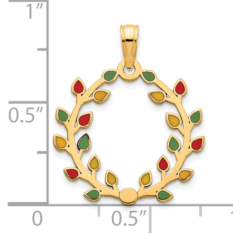 14k Polished Epoxy Christmas Light Wreath Pendant Secondary image