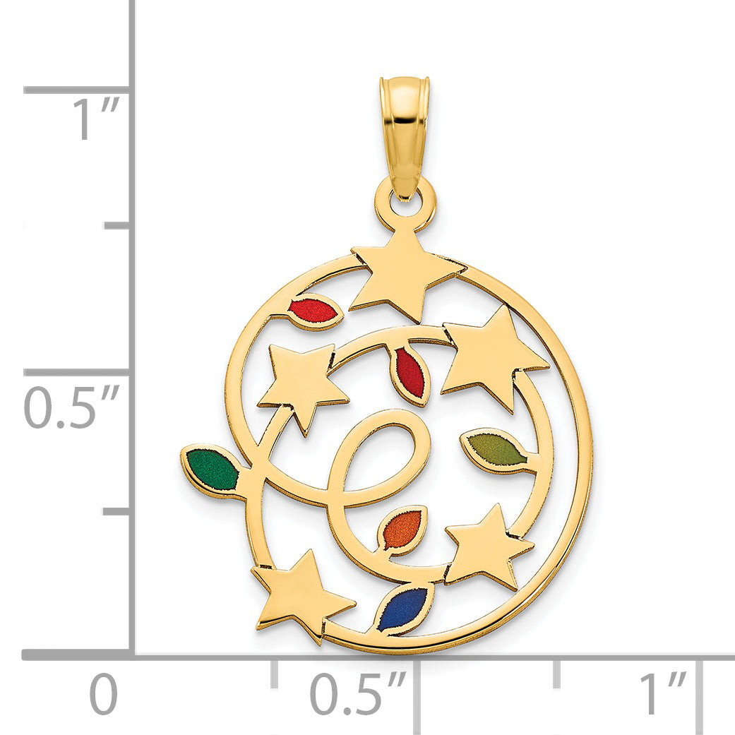 14k Epoxy Christmas Lights and Stars Pendant Secondary image