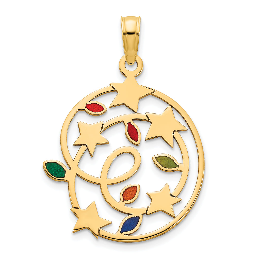 14k Epoxy Christmas Lights and Stars Pendant