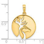 14k Polished Cut-out Deer Head Circle Pendant