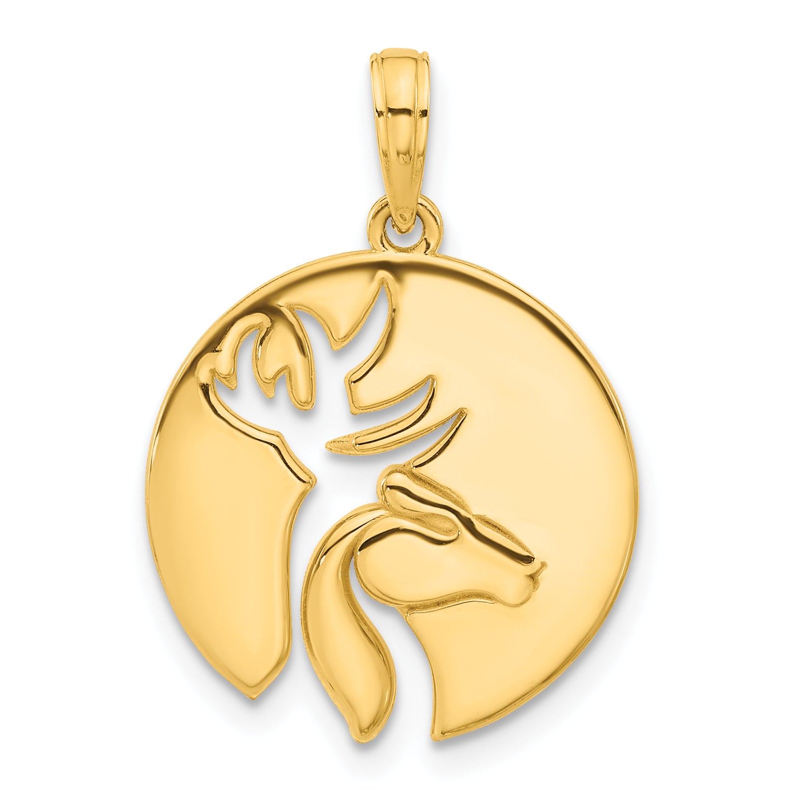 14k Polished Cut-out Deer Head Circle Pendant Main image