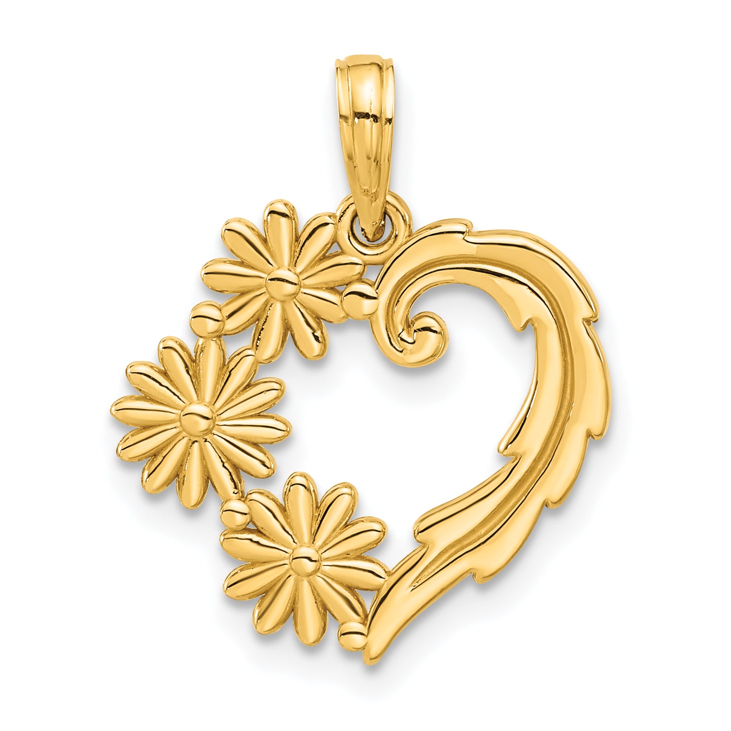 14k Polished Floral Heart Pendant Main image