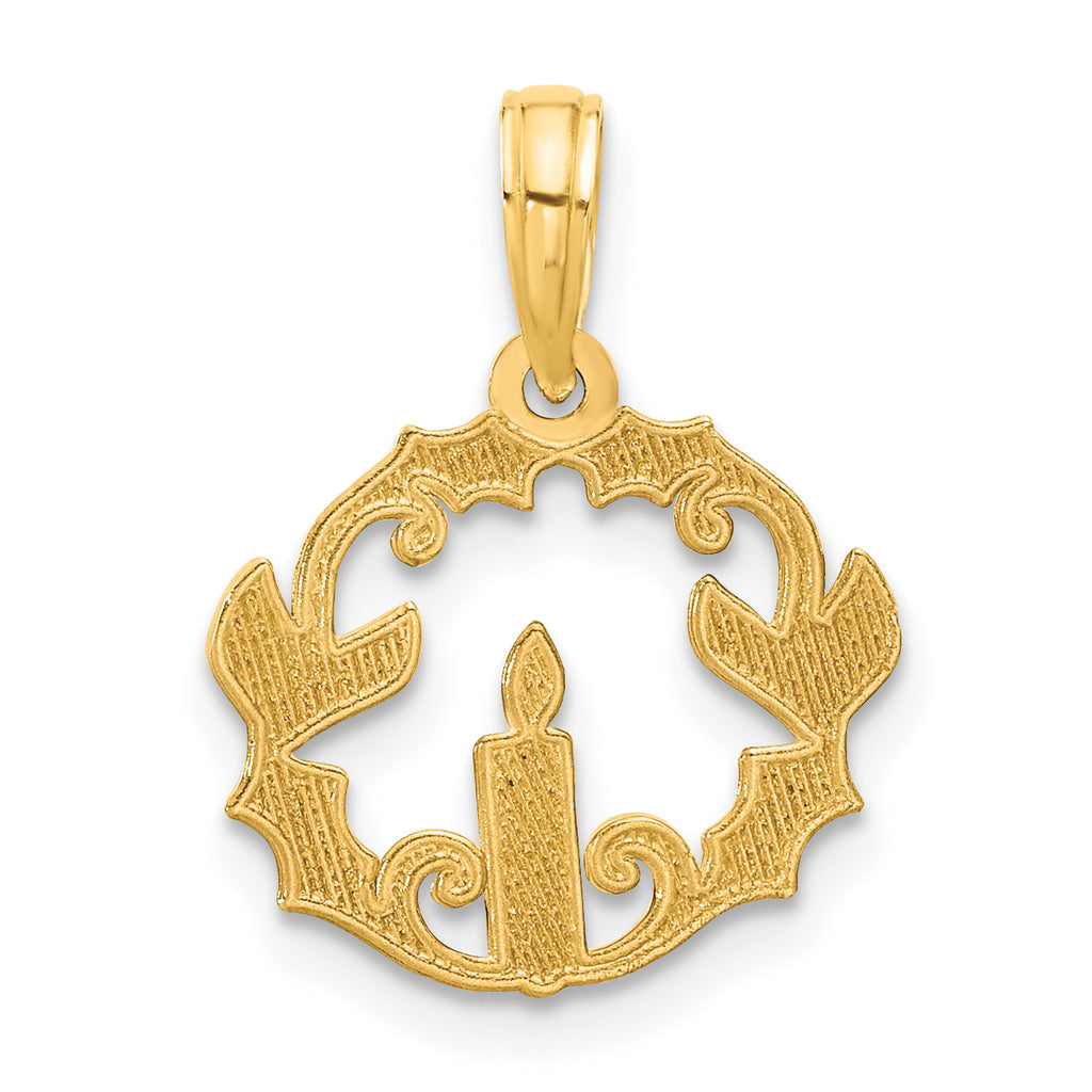 14k Polished Candle with Holly Circle Pendant