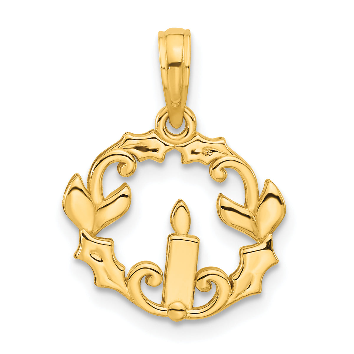 14k Polished Candle with Holly Circle Pendant Main image