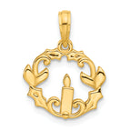 14k Polished Candle with Holly Circle Pendant