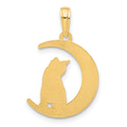 14k Polished Cat Sitting On Moon Pendant