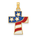 14k Polished and Enameled American Flag Cross Pendant