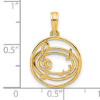 14k Polished Music Notes in Circle Pendant