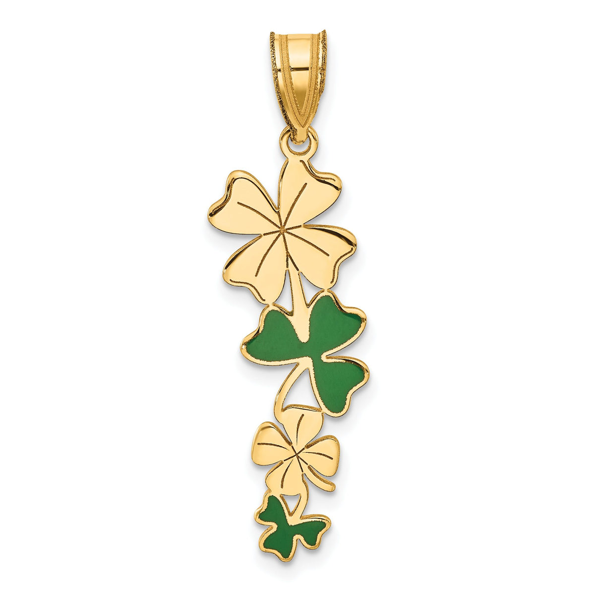 Green Enamel Clover Pendant in 14K Yellow Gold, 38mm - Sophia Jewelers Main image