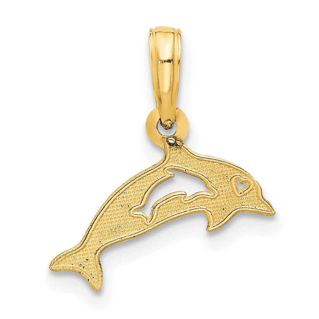 14k Polished Dolphin with Cut-out Baby Dolphin Pendant