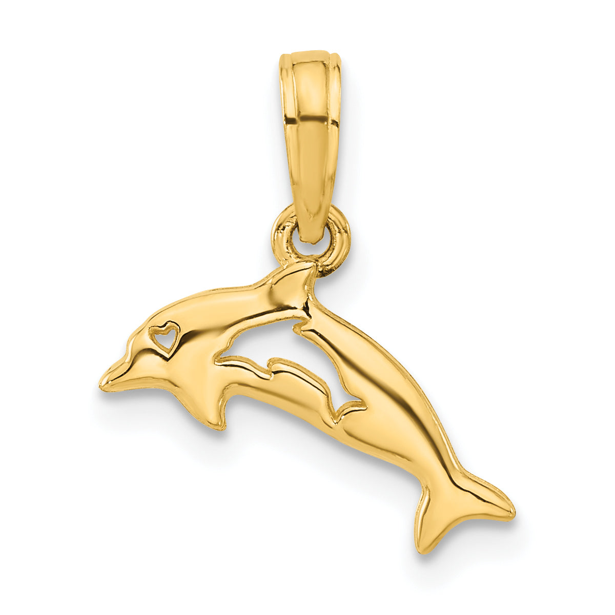 14k Polished Dolphin with Cut-out Baby Dolphin Pendant Main image