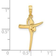 14k Polished Floral Cross Pendant