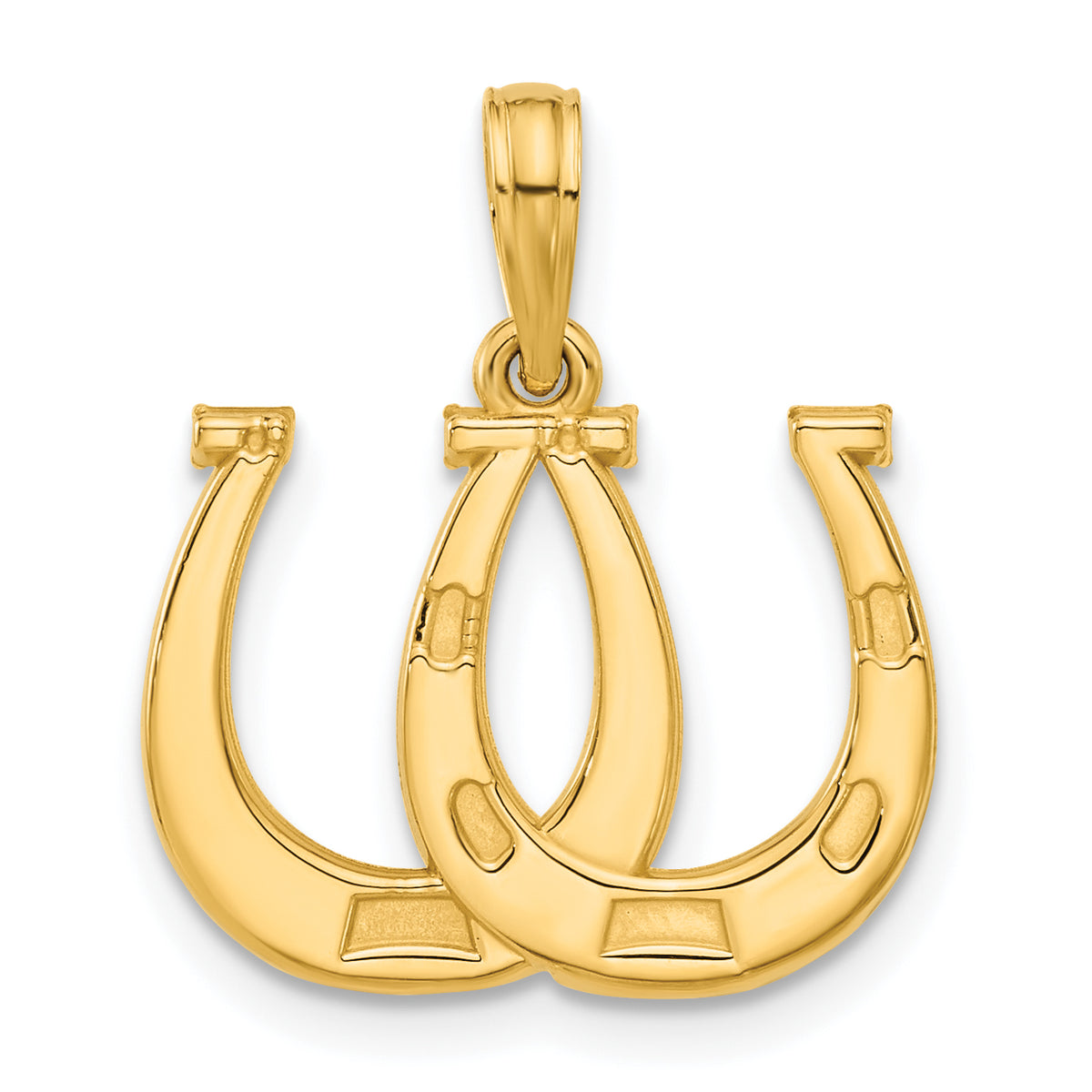Double Horseshoe Pendant in 14K Yellow Gold, 21mm Brushed & Polished - Sophia Jewelers Main image