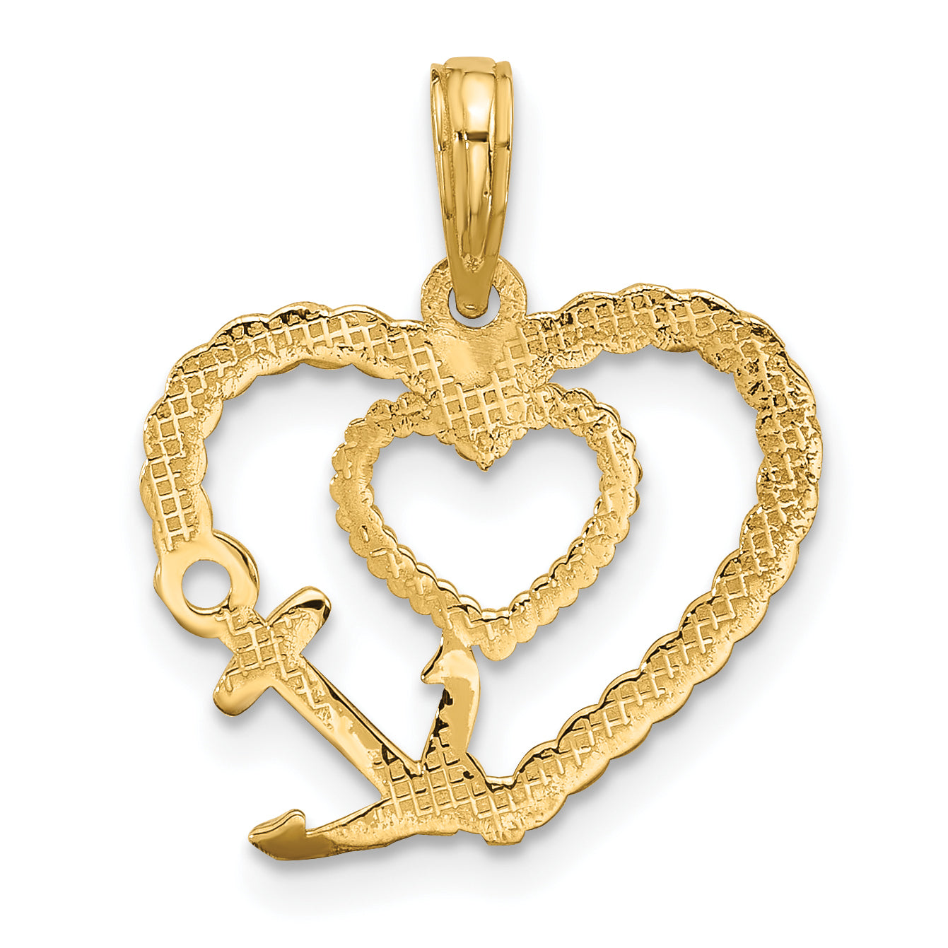 14K with White Rhodium Fancy Rope Heart and Anchor Charm - Sophia Jewelers