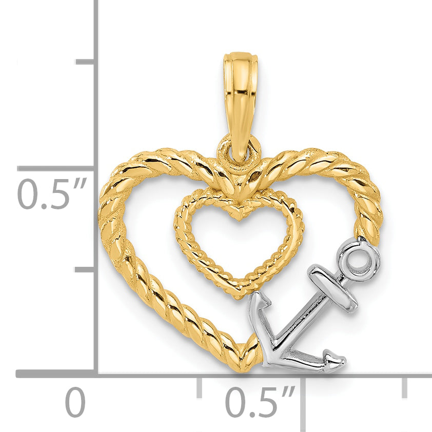 14K with White Rhodium Fancy Rope Heart and Anchor Charm Secondary image